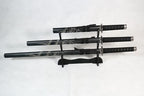 Set of 3 Carved Dragon Samurai Swords on Stand