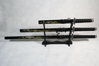 Set of 3 Golden Dragon Samurai Swords on Stand