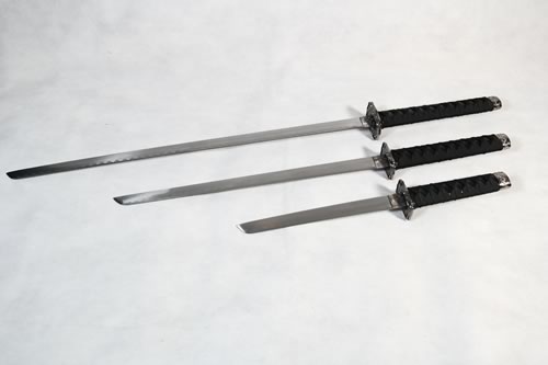 Set of 3 Golden Dragon Samurai Swords on Stand