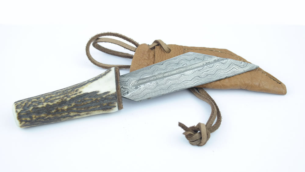Small Scramsax, Stag Antler Handle, Damascus Blade