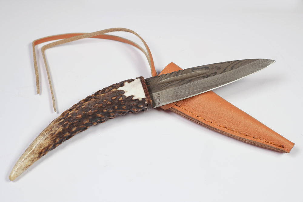 Genuine Stag Antler Sgian Dubh Curved (Damascus Steel)