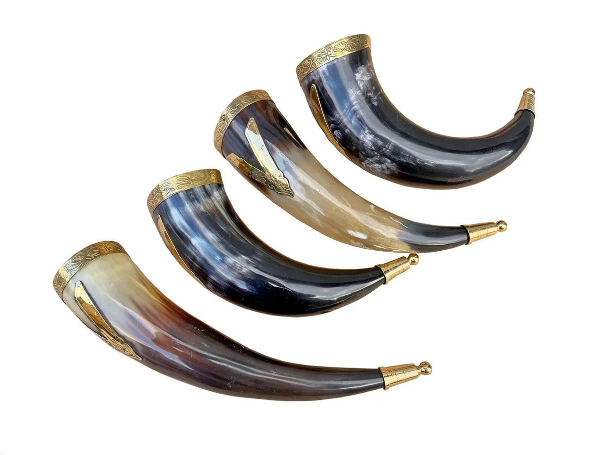 'V' for Viking Drinking Horn with Natural Horn Table Stand