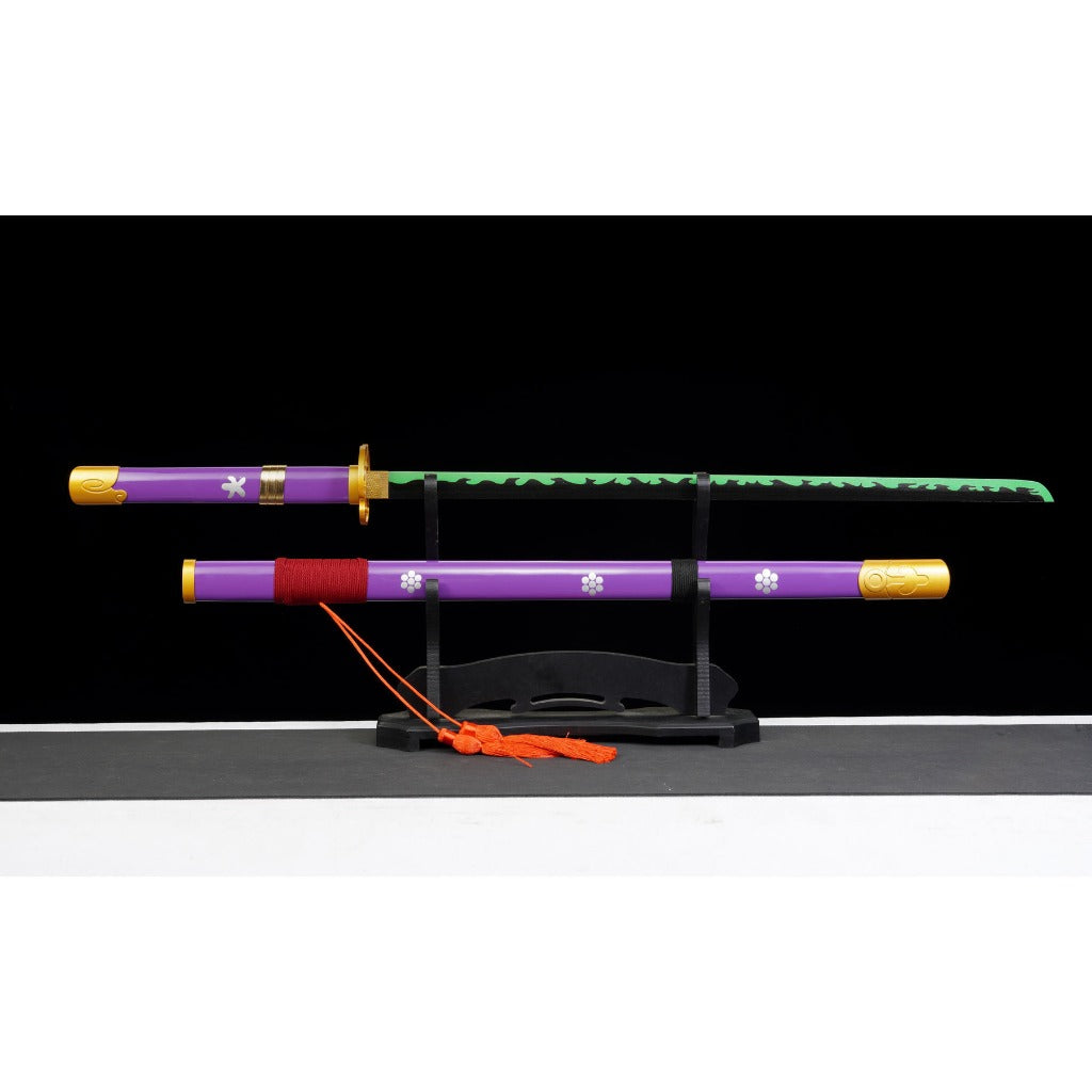 Purple with Green and Grey Blade Metal Sword