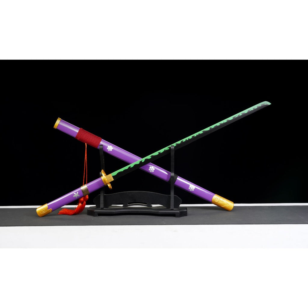 Purple with Green and Grey Blade Metal Sword