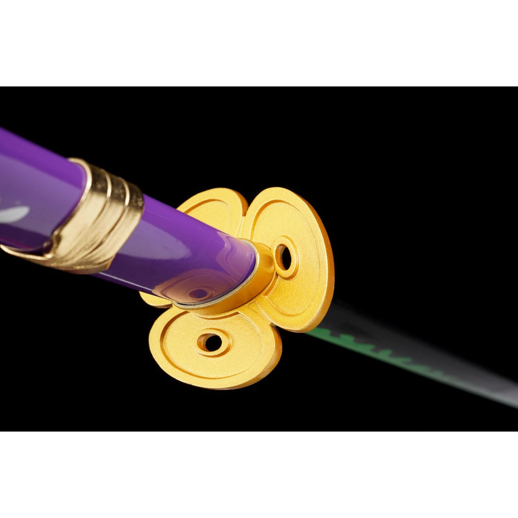 Purple with Green and Grey Blade Metal Sword