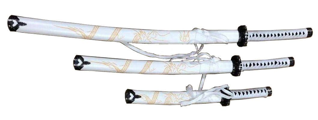 White Set of 3 with Dragon (Carbon Steel Blade)
