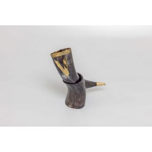 'V' for Viking Drinking Horn with Natural Horn Table Stand