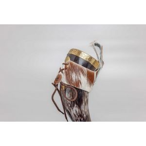 Viking Style Drinking Horn with Leather Belt Frog