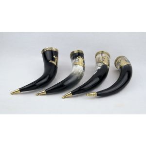 Genuine Natural Horn with Thors Hammer and Metal Fittings
