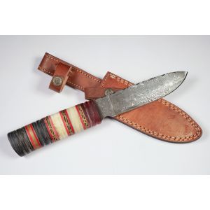 Small Damascus Knife with layered and patterned handle