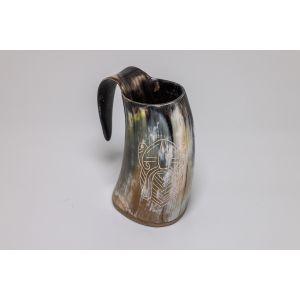Natural Horn Tankard - Odin Helm Design