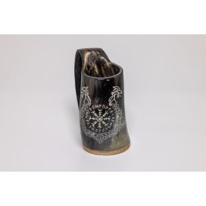 Natural Horn Tankard – Norse Compass and Longship design