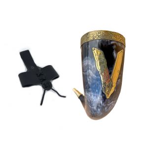 'V' for Viking Drinking Horn with Leather Belt Frog