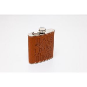 'I Drink And I Know Things' Hip Flask Brown